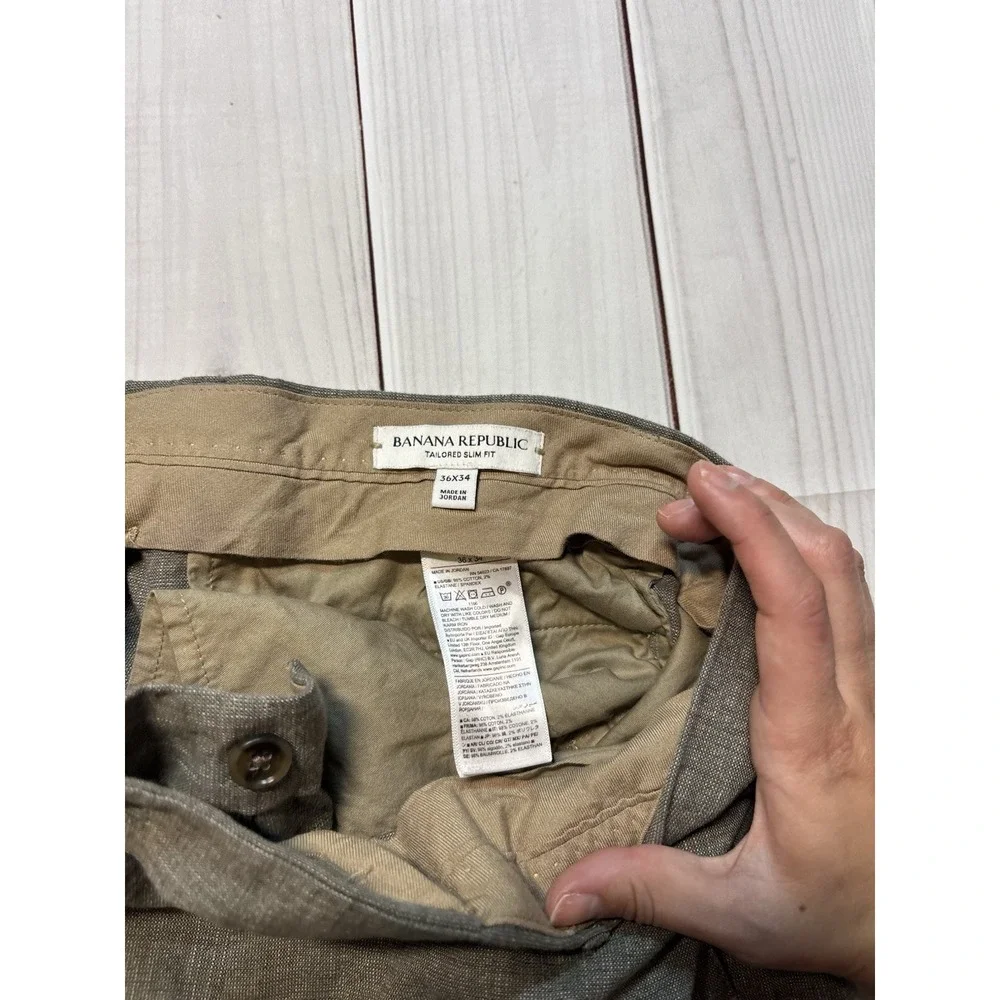 Men's Banana Republic Tailored Slim Fit Dress Pants 36x34 Made In Jordan Brown